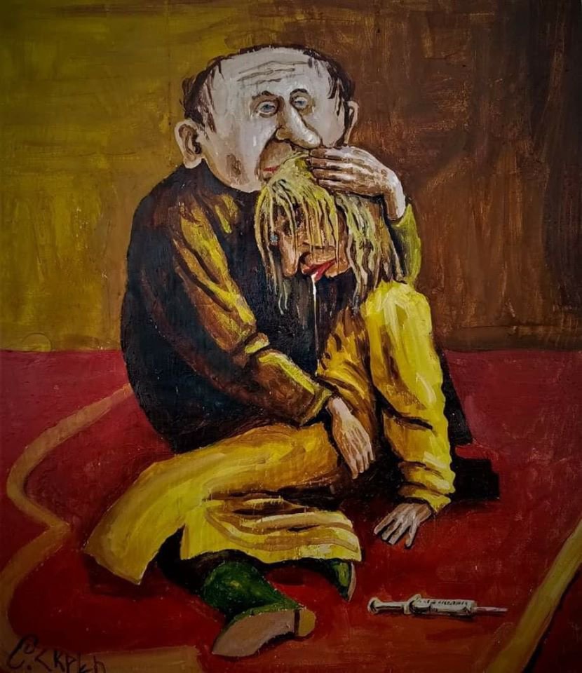 "Путін вакцинує доньку" – рімейк картини "Іван Грозний убиває сина": художник Семен Срепецький