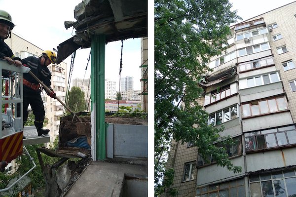 У Києві обвалився балкон. Господар облаштував на шостому поверсі город із тонною ґрунту (ФОТО)