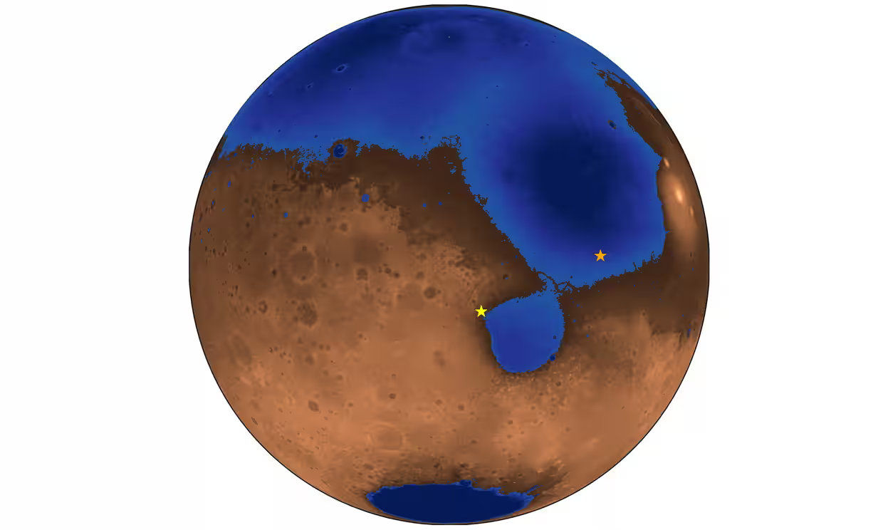 Гіпотетична картина Марса 3,6 мільярда років тому, коли океан міг покривати майже половину планети. Ілюстрація: Robert Citron/Reuters