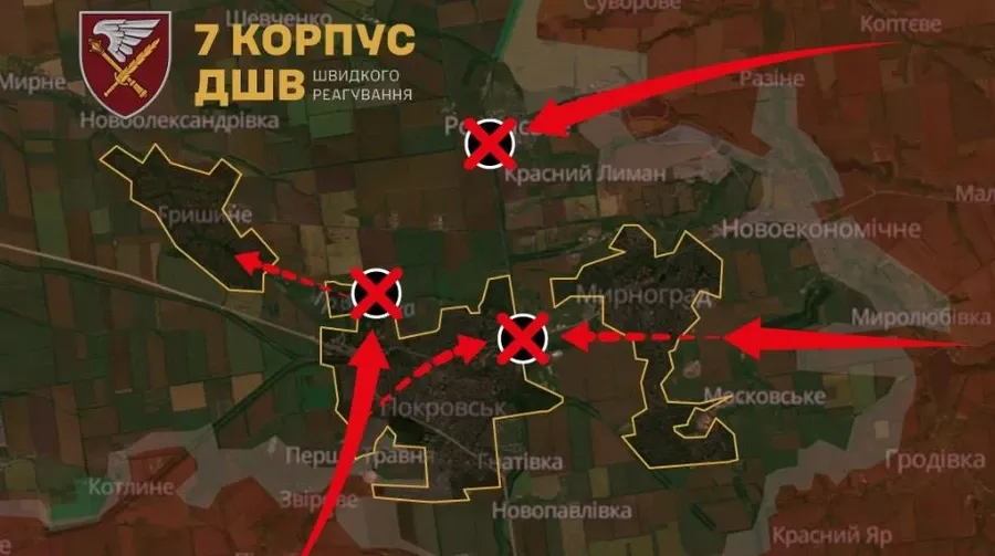 Ймовірний план росіян з оточення Покровської агломерації. Карта: 7 корпус швидкого реагування ДШВ