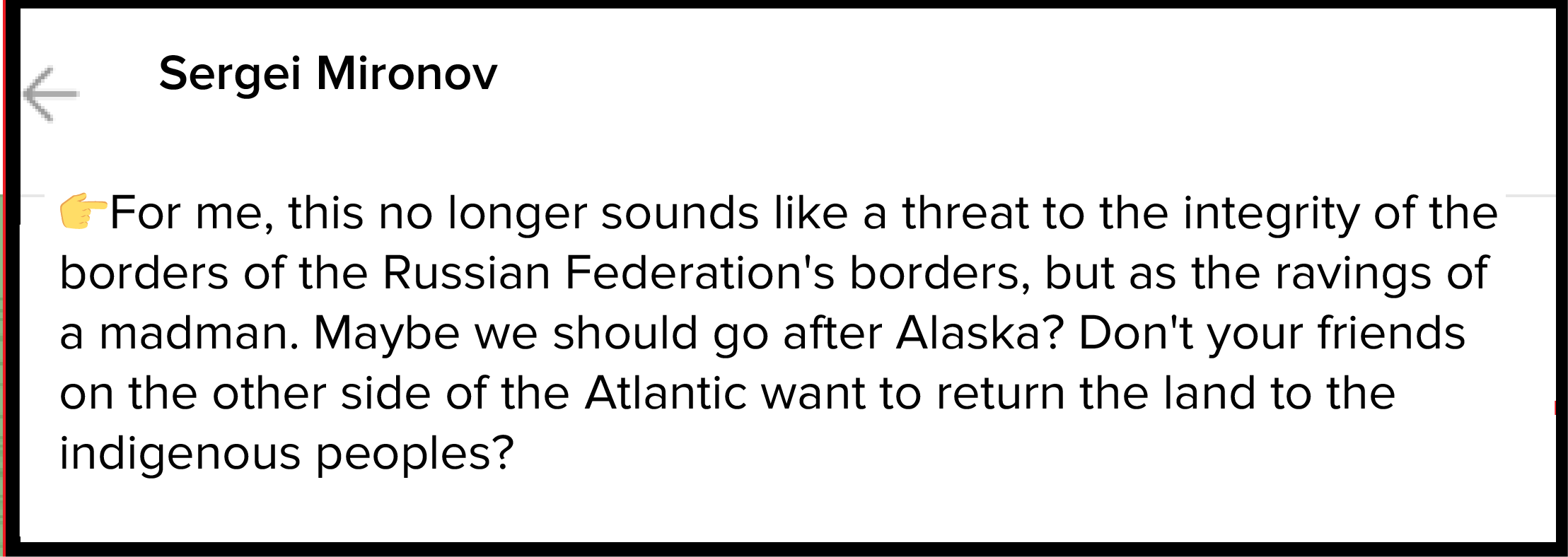 Post on the Telegram channel “Sergey Mironov”