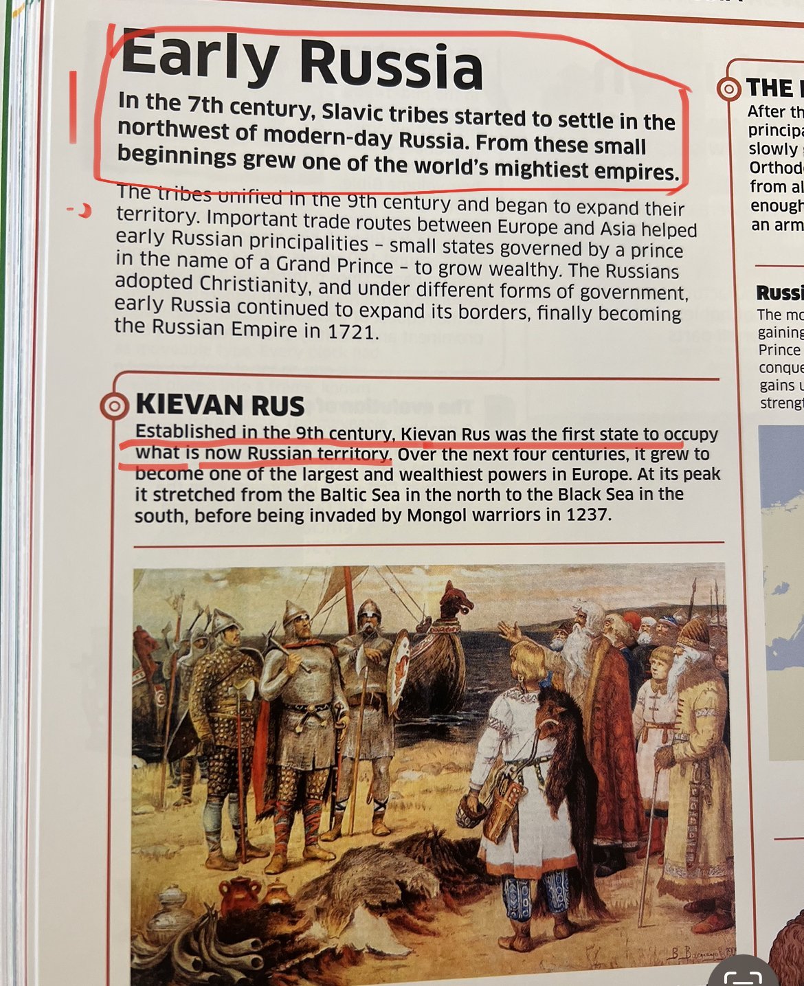 Knowledge Encyclopedia. The past you’ve never seen before. Dorling Kindersley, 2019.  Here we see Rus’ depicted as “early Russia”. The territory of Rus’ is, obviously, “what is now Russian territory”