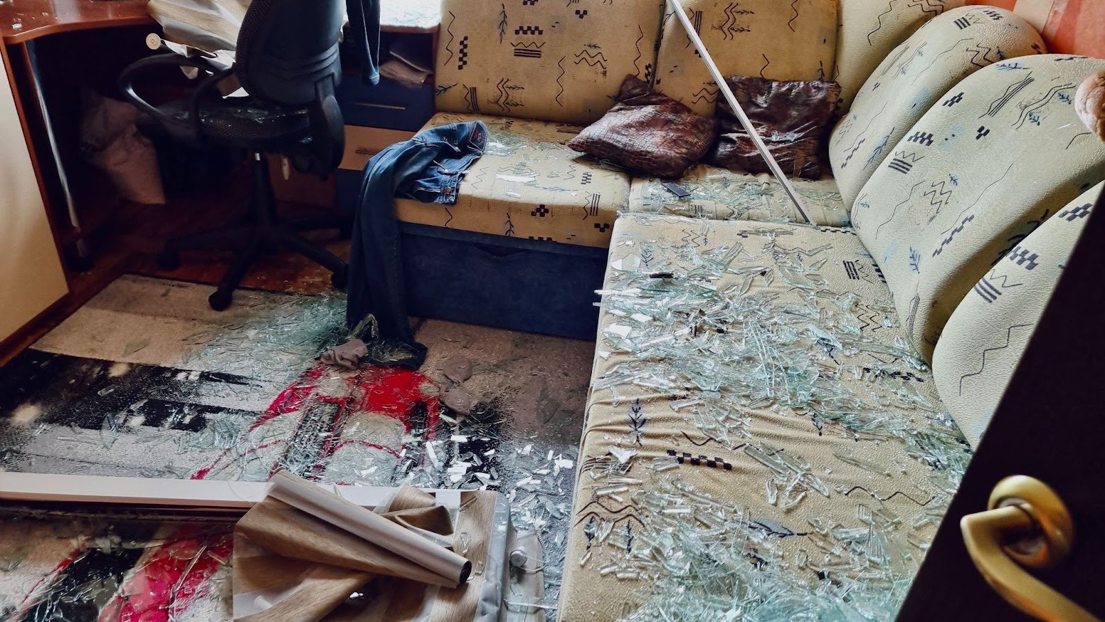 Serhiy Demidovets' apartment after a rocket attack. Photo courtesy of family