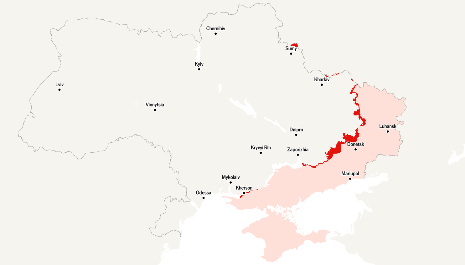 Карта: The Economist. Червоним позначено територію, захоплену РФ з травня 2025 року
