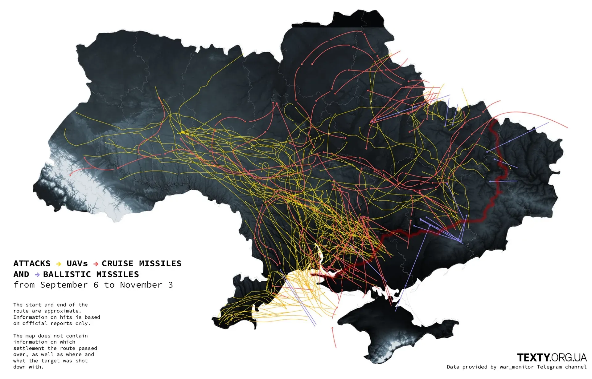 Example of "Shaheds'" routes in Ukraine in 2023