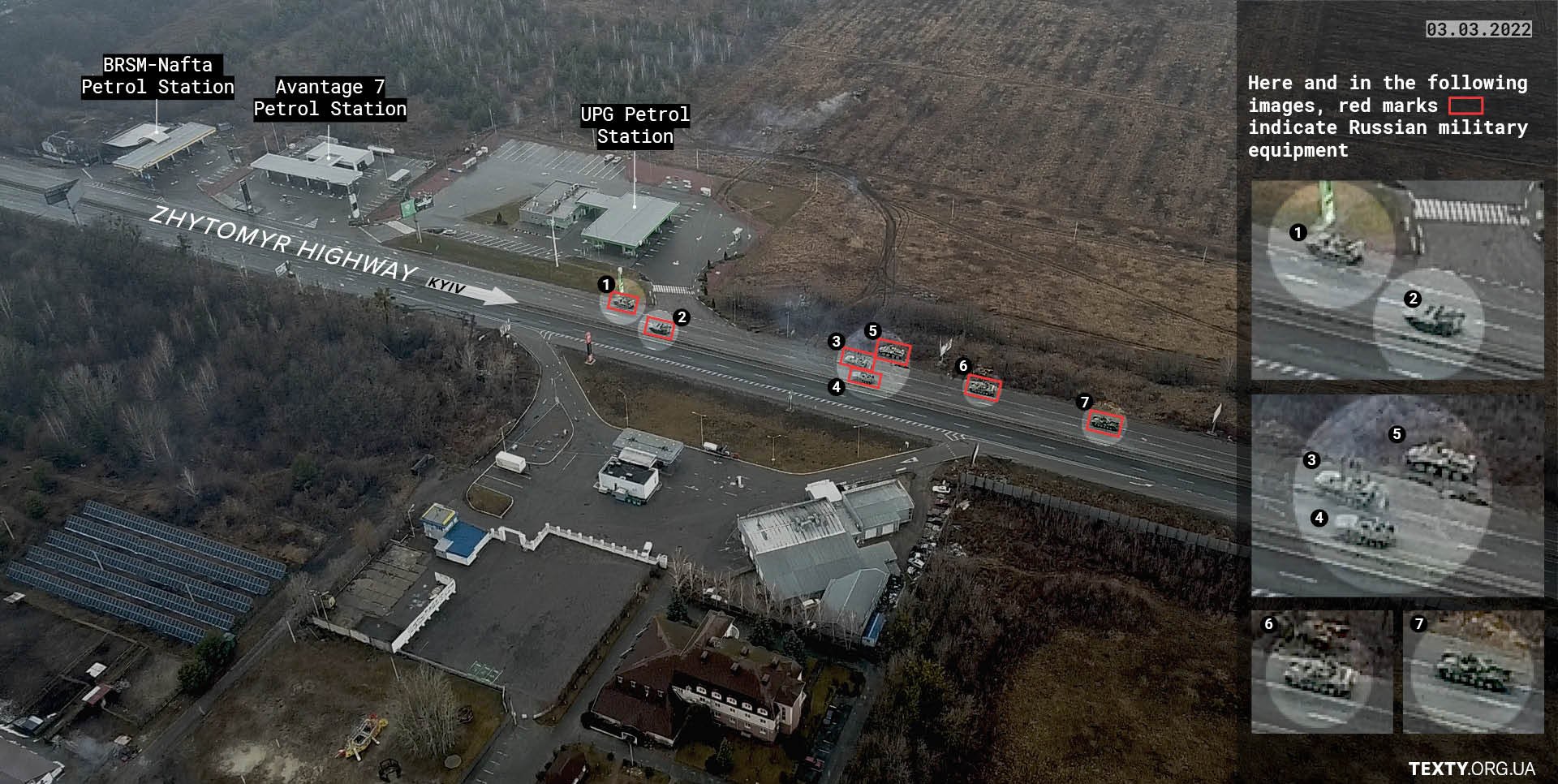 Russians deploy equipment and personnel along Zhytomyr highway between Myla and Mriya villages