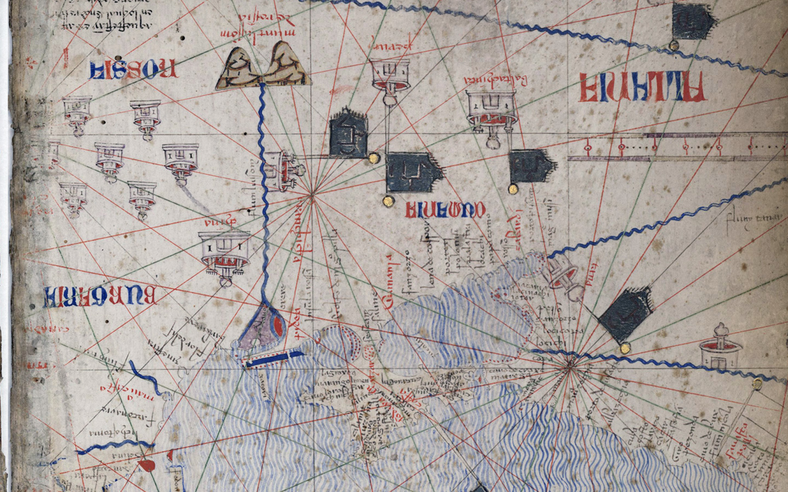 The Catalan atlas of medieval world map, created in 1375, possibly by Abraham Cresques. Here is the Black sea, Crimea and Rossia is on the West of Dnipro river (territory of modern Ukraine)