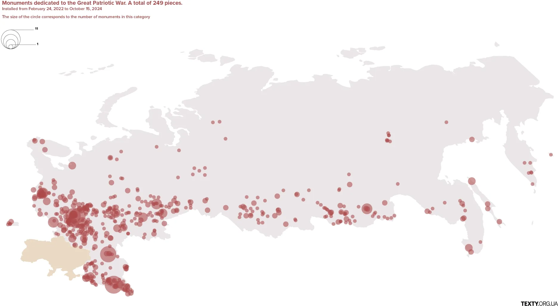 Monuments dedicated to the Great Patriotic War. A total of 249 pieces.