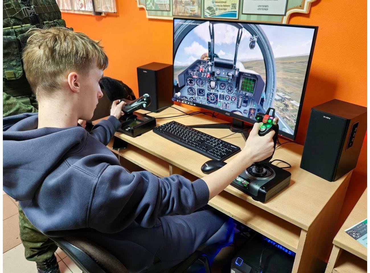 Head of the Flight Training Department of the Military Academy of the Republic of Belarus gives lessons at a secondary school in Minsk