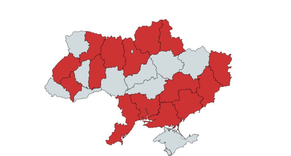 Київ тут іще не в червоній зоні, але це питання часу. Карта створена ТЕКСТами на основі даних МОЗ за допомогою сервісу Map Chart